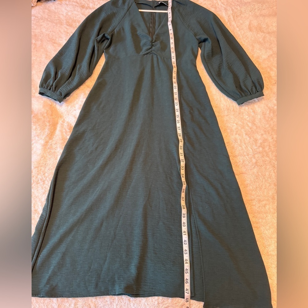Zara green midi Vneck puff sleeve dress whimsigoth dark feminine romantic dainty - Picture 8 of 9